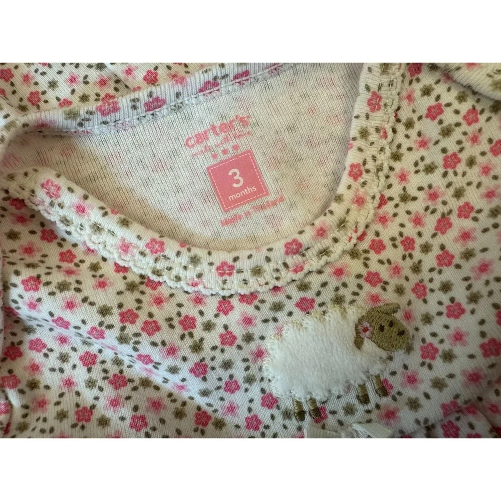 Vintage Carters Baby Girl Sleep Gown 3 Months Floral Sheep Lamb Pink Outfit